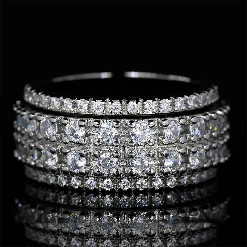 Iced Out Moissanite Double Spinner Bands Ring, Cubic Zirconia Fidget Ring for Men & Woman, 925 Sterling Silver Calming Stone Meditation Ring