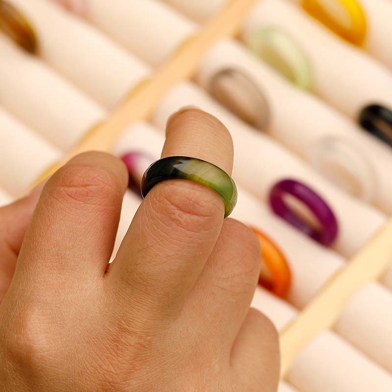 5US-10US Dark Green Solid Agate Ring Band Green Solid Stone Ring Band Natural Gemstone Engagement Ring Carved Stone Ring Gift for Her Asexual Ring