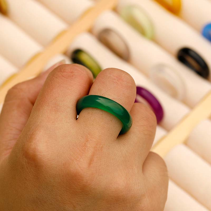 5US-10US Carved Stone Rings Chrysoprase Ring Agate Solid Stone Rings