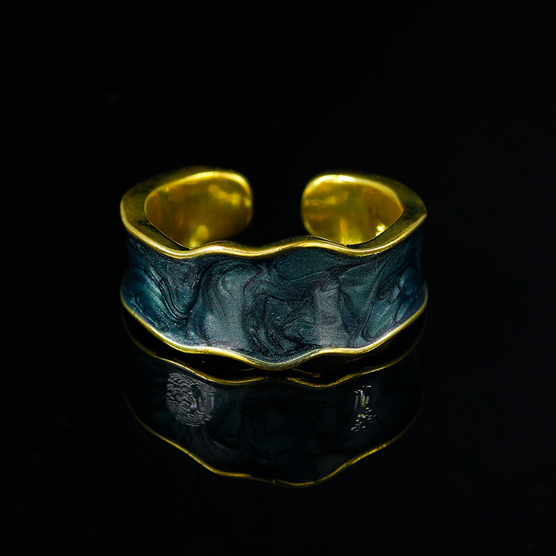 Grey-Green Enamel Drip Glaze Ring,Drip Enamel Ring, Exquite Gift For Friends