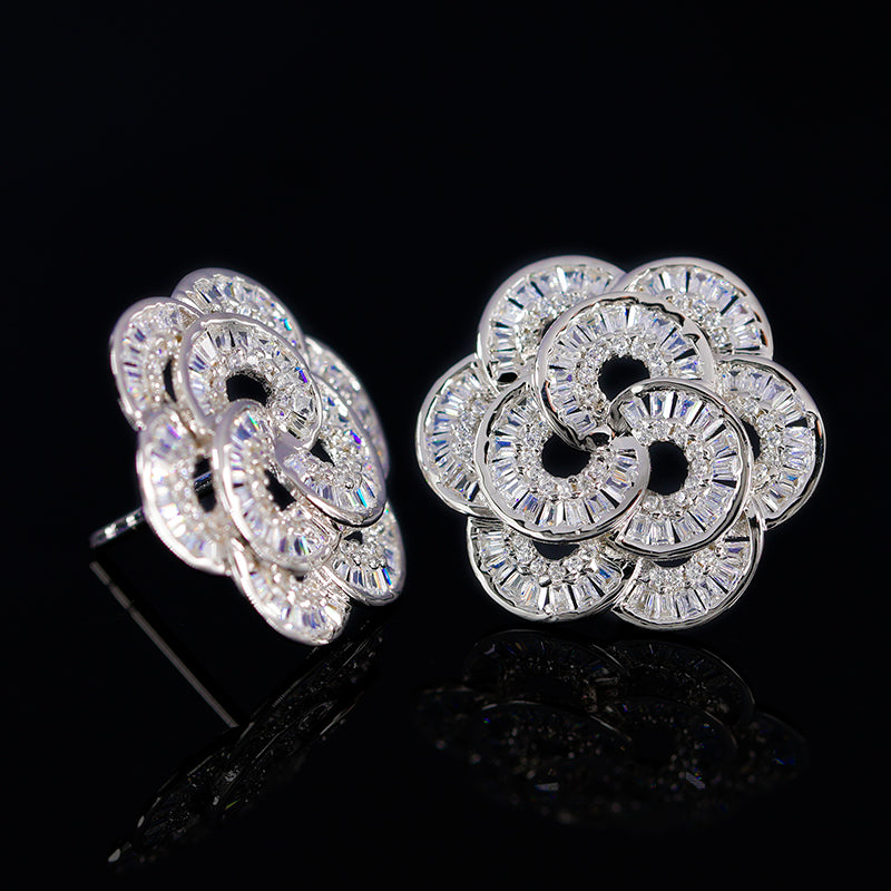 Iced Out Moissanite Plum Blossom Earrings for Women, 925 Sterling Silver Light Gold Statement Earrings, Anniversary Gift, Gift For Her