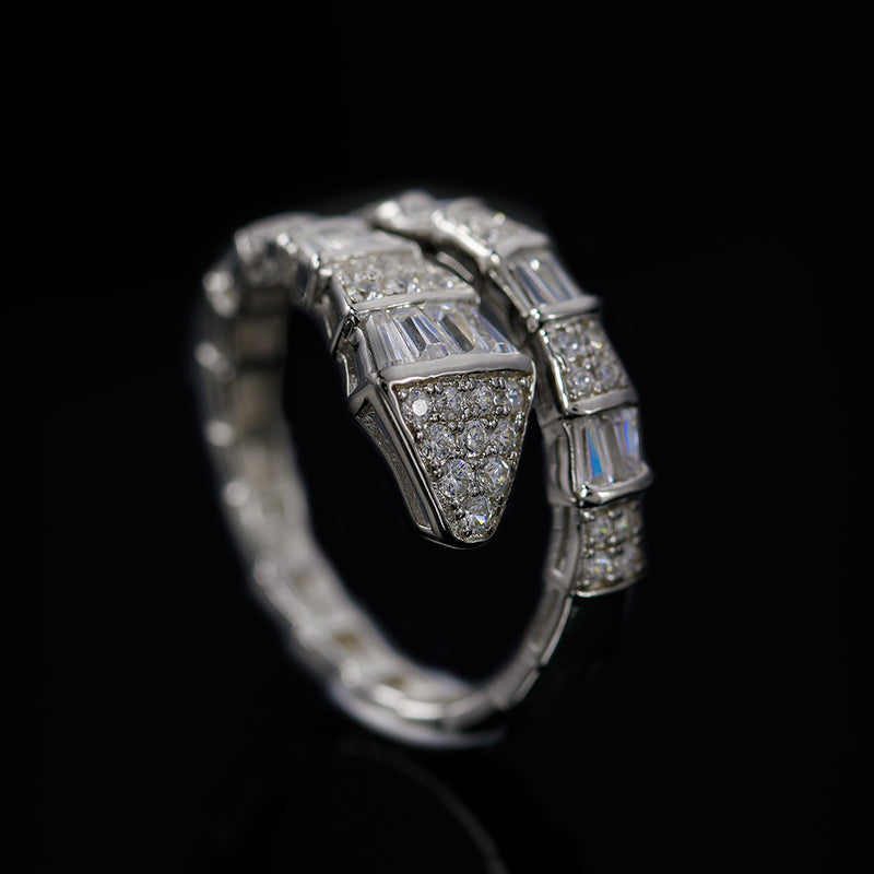 Iced Out Moissanite Snake Bone Ring for Women, 925 Sterling Silver Light Gold Engagement Ring, Promise Ring, Anniversary Gift, Gift For Her