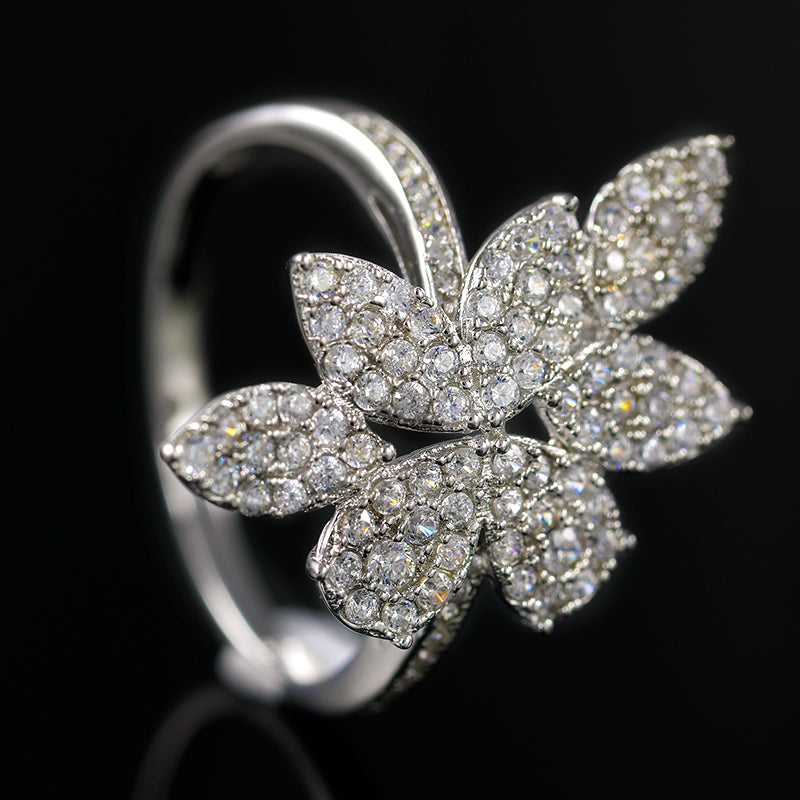 Iced Out Moissanite Seven Leaf Flower Ring for Men & Women, 925 Sterling Silver Light Gold Engagement Ring, Promise Ring, Anniversary Gift, Gift For Her For Him