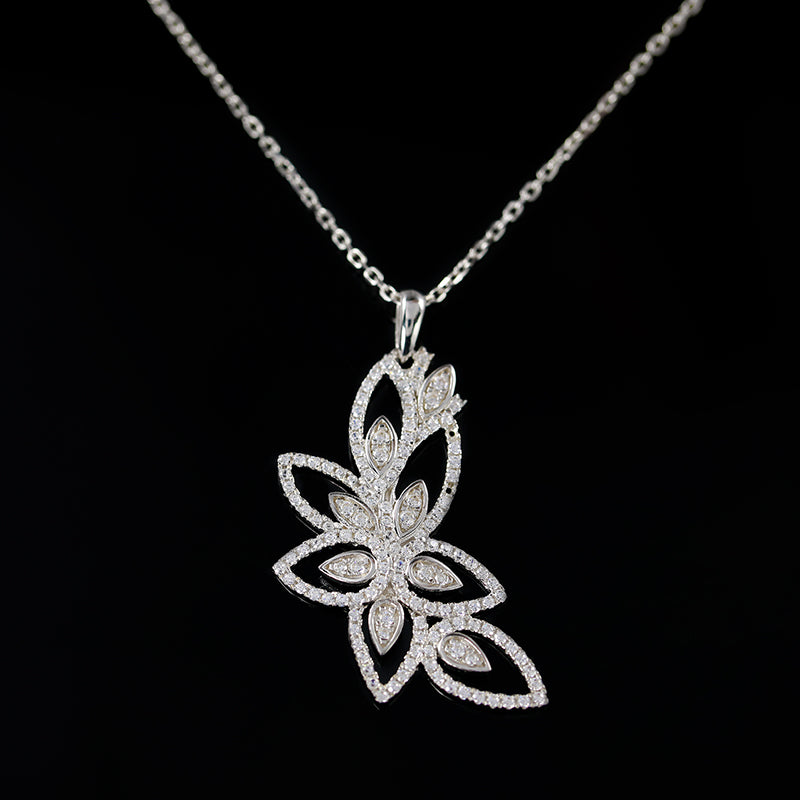 Iced Out Moissanite Seven Leaf Flower Necklace for Women, 925 Sterling Silver Light Gold Necklace, Anniversary Gift, Gift For Her