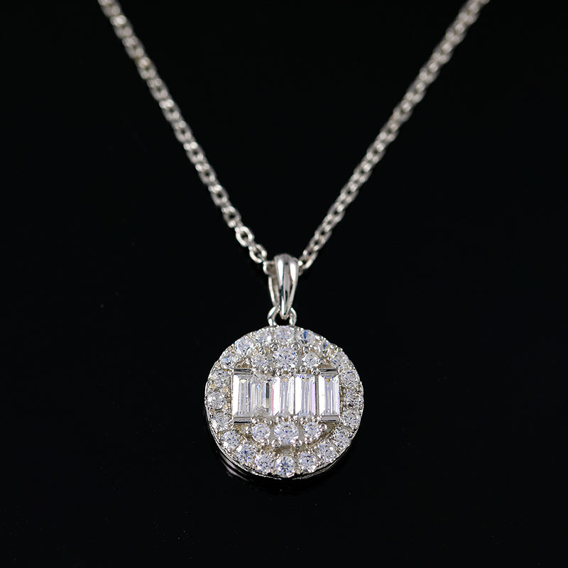 Iced Out Moissanite Round Necklace for Women, 925 Sterling Silver Light Gold Necklace, Anniversary Gift, Gift For Her