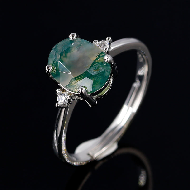 Square Moss Ring,Moss Agate Ring,Watercress Agate Ring,Exquisite Ring,Minimalist Rings
