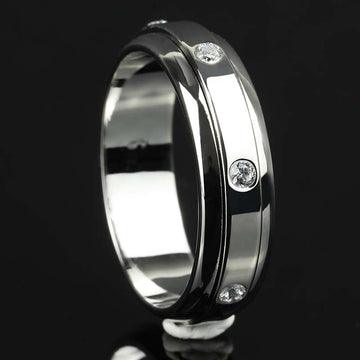 Single Spinner Band 7 Moissanite Dimonds 925 Sterling Silver WG Minimal Fidget Ring