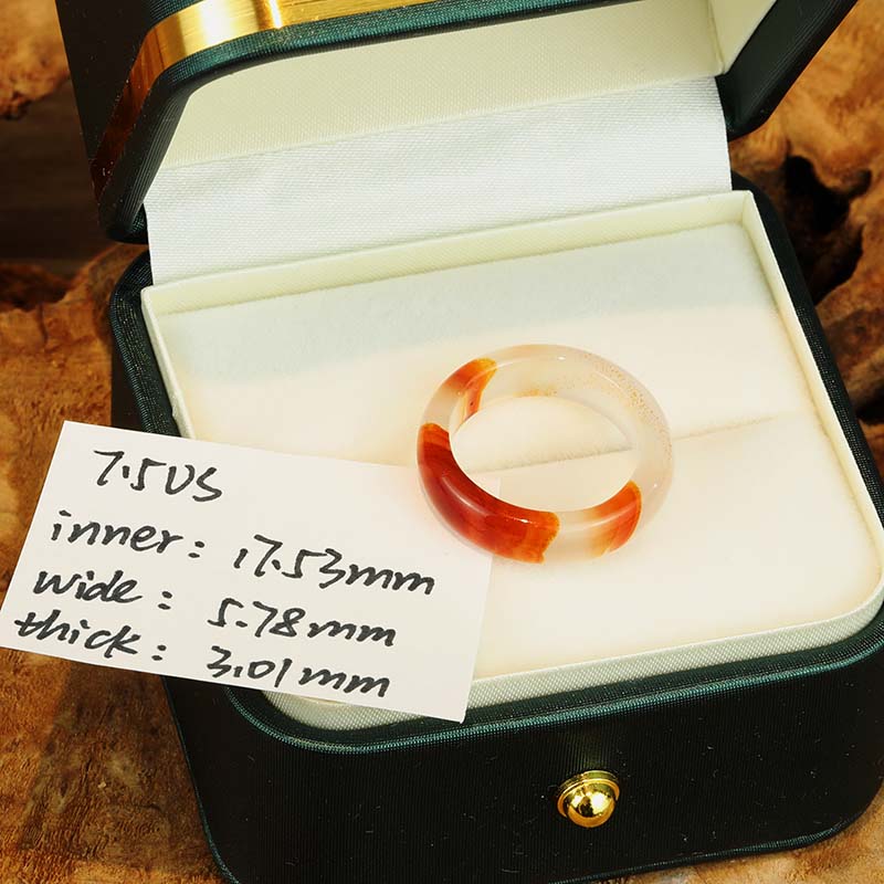 7.5US Carved Stone Rings Orange and  White Carnelian Agate Solid Stone Rings