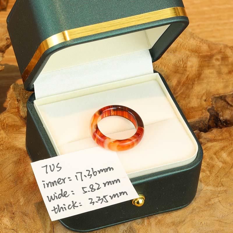 7US Carved Stone Rings Orange and Black  Carnelian Agate Solid Stone Rings