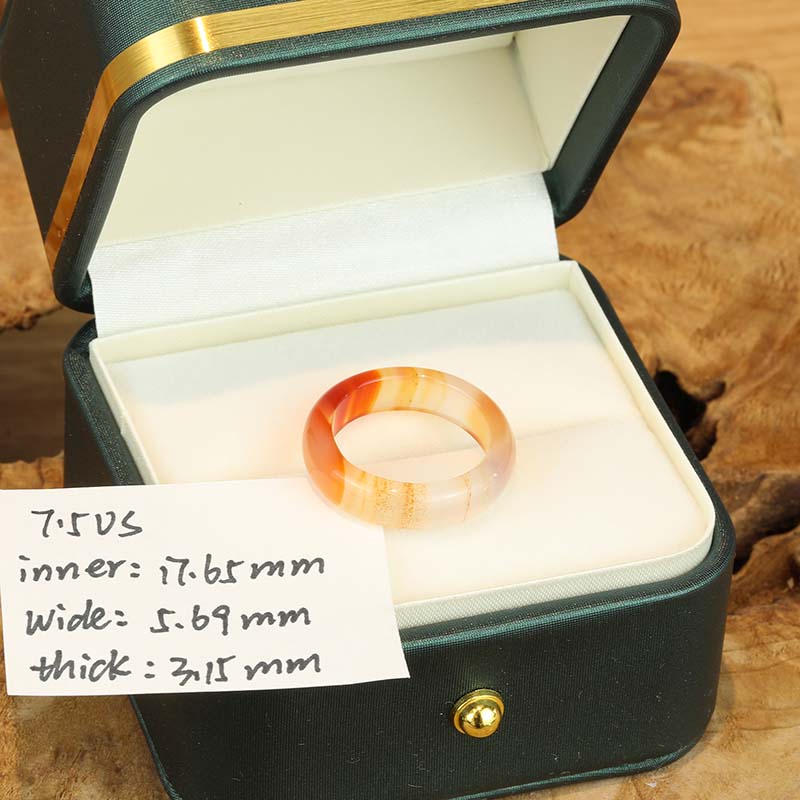 7.5US Carved Stone Rings Orange and White  Carnelian Agate Solid Stone Rings