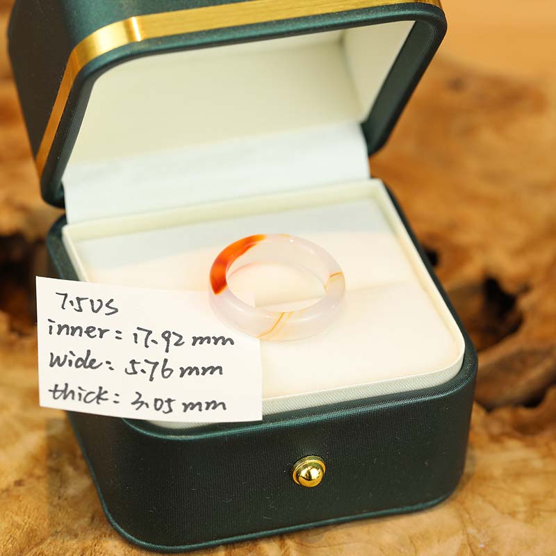 7.5US Carved Stone Rings Orange and  White Carnelian Agate Solid Stone Rings