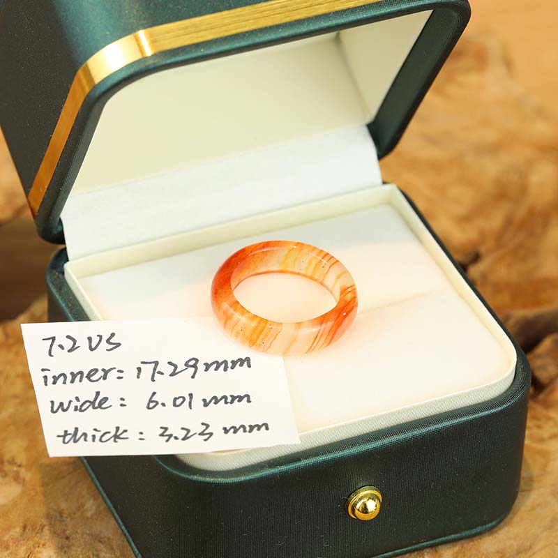 7.2US Carved Stone Rings Orange and  White Carnelian Agate Solid Stone Rings