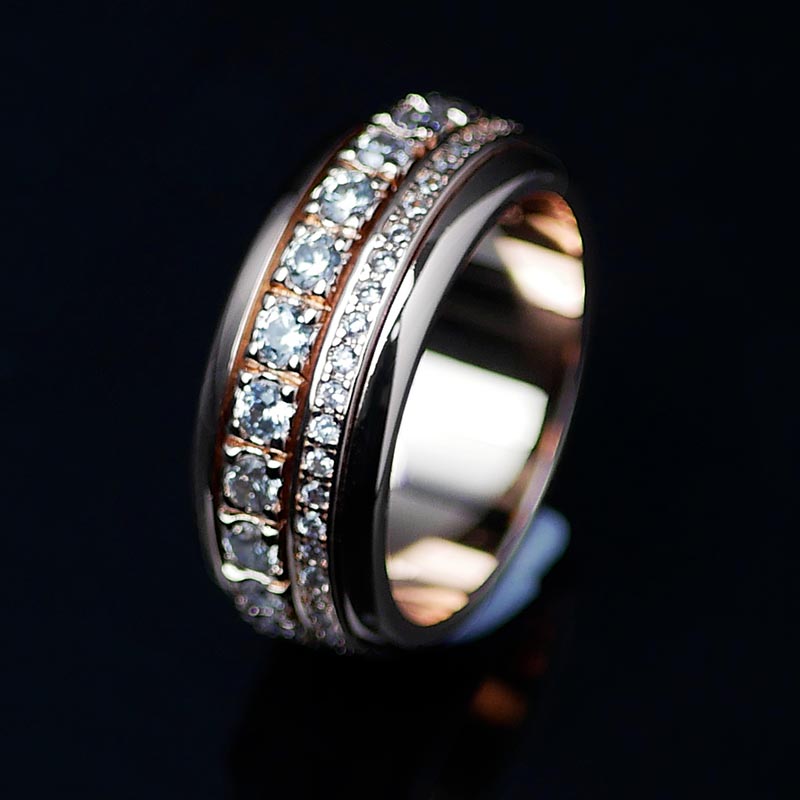 Iced Out Moissanite Double Spinner Bands Ring, Cubic Zirconia Fidget R -  Lovfor