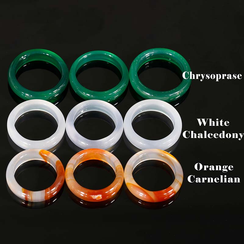 5US-10US Carved Stone Rings Orange and White Carnelian Agate Solid Stone Rings/Chrysoprase Ring/White Chalcedony Ring