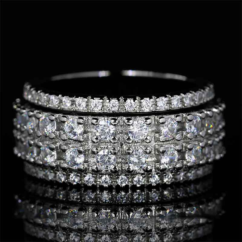 Iced Out Moissanite Double Spinner Bands 925 Sterling Silver WG Fidget Ring