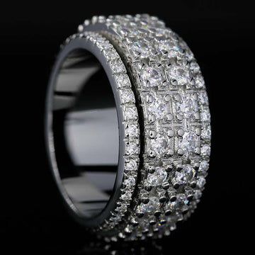 Iced Out Moissanite Double Spinner Bands Ring, Cubic Zirconia Fidget Ring for Men & Woman, 925 Sterling Silver Calming Stone Meditation Ring