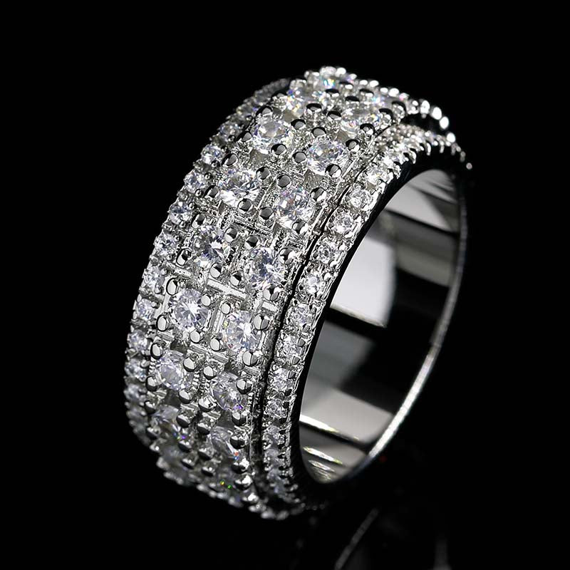 Iced Out Moissanite Double Spinner Bands Ring, Cubic Zirconia Fidget R -  Lovfor
