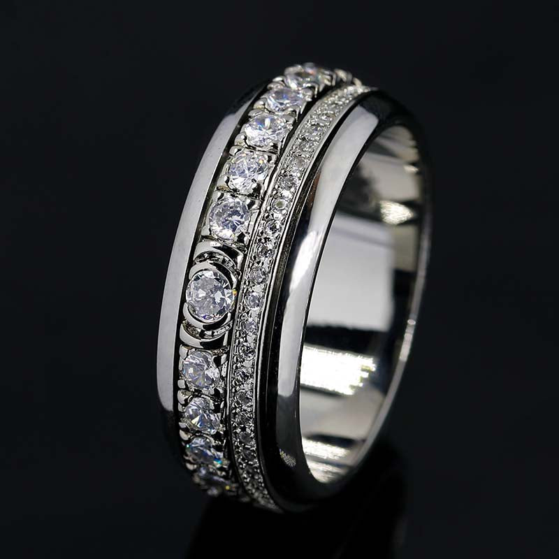 Iced Out Moissanite Double Spinner Bands Ring, Cubic Zirconia Fidget R -  Lovfor