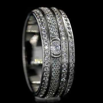 Iced Out Moissanite Double Spinner Bands Ring, Cubic Zirconia Fidget Ring for Men & Woman, 925 Sterling Silver Calming Stone Meditation Ring