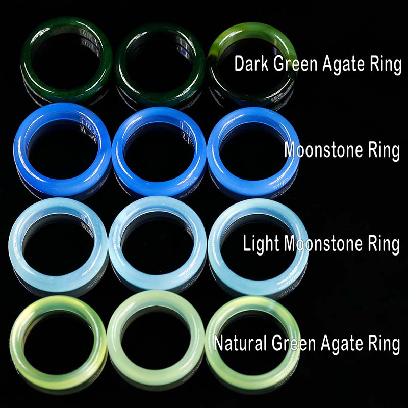 5US-10US Carved Stone Rings Dark Green Agate Ring Agate Solid Stone Rings/Moonstone Ring/Light Moonstone Ring/Natural Green Agate Ring