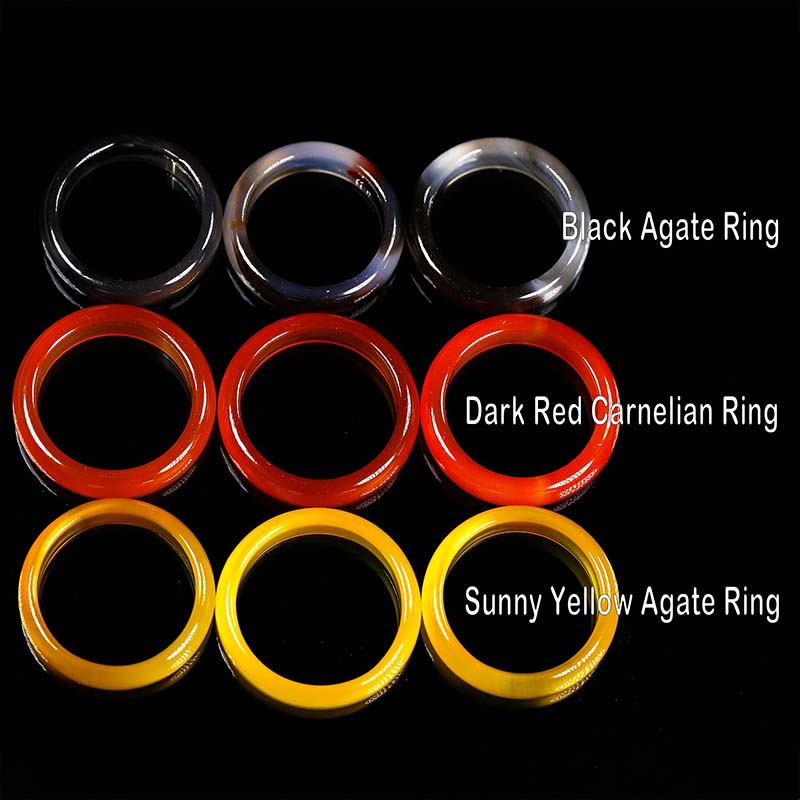 5US-10US Carved Stone Rings Black Agate Ring Agate Solid Stone Rings/Dark Red Carnelian Ring/Sunny Yellow Agate Ring