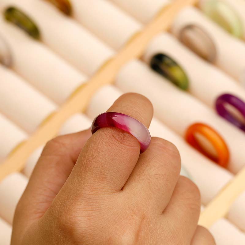 5US-10US White Purple Carved Agate Ring Stacking Crystal Ring Solid Gemstone Healing Stone Ring Fuchsia Agate Band Asexual Ring Band Gift For Her Him