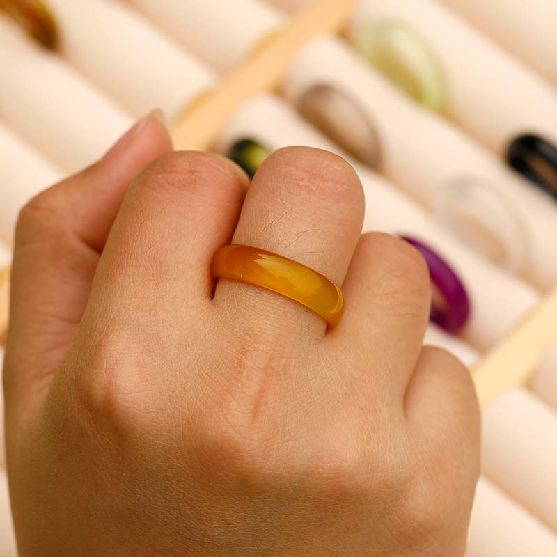 5US-10US Yellow Agate Stone Ring Band Solid Stone Ring Sunny Yellow Carved Ring Band Personalized Gifts for Her Minimalist Gifts for Him
