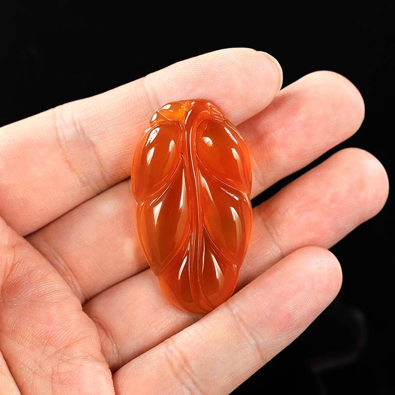Natural Gemstone Jewelry - Orange Chalcedony Leaf Pendant Necklace Handmade in Boho Style