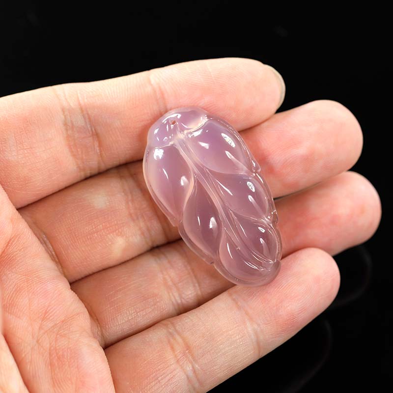 Natural Gemstone Jewelry - Pink Chalcedony Leaf Pendant Necklace Handmade in Boho Style
