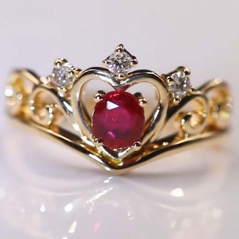 Vintage Ring Ruby Swarovski Crystal Double Heart Ring 18k Gold Antique  Womans Handmade Jewelry R2342